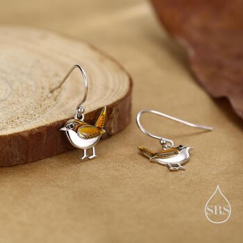 Sterling Silver Wren Bird Drop Hook Earrings Earrings, 6 of 11