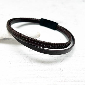Classic Braided Leather Men's Bracelet, 2 of 6