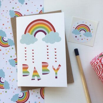 Baby Shower Rainbow Card With Rainbow Sticker, 5 of 9