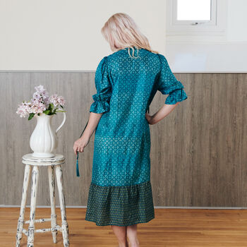 Yasmin Silk Print Embroidered Dress 14, 3 of 3