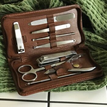 Personalised 'Dad's Man Kit' Leather Manicure Set, 4 of 9