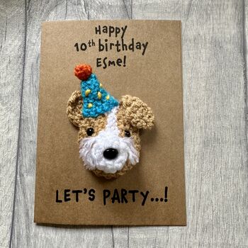 Personalised Name Age Party Dog Crochet Birthday Card Handmade, 6 of 12
