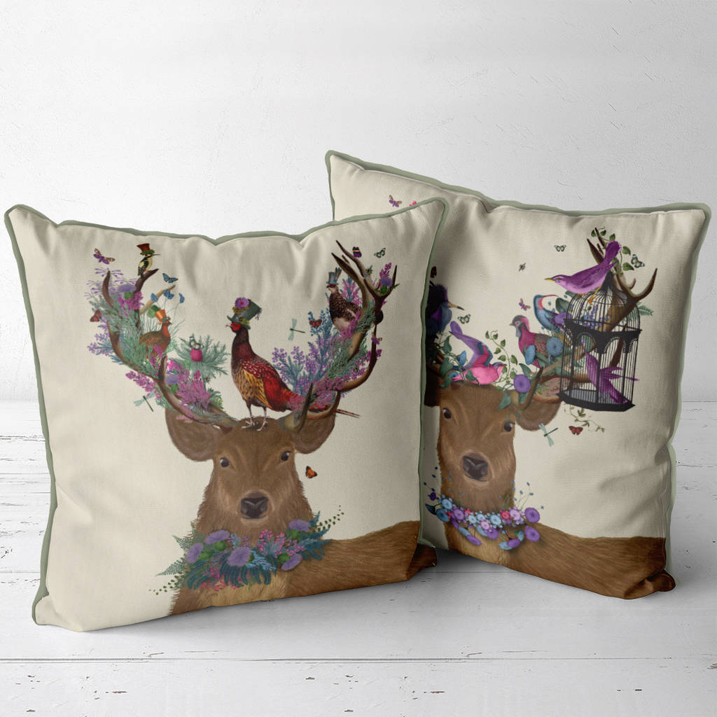 Scottish Woodland Deer Decorative Cushion By FabFunky Home Decor