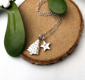 Personalised Sterling Silver Christmas Tree And Initial Star Necklace, 11 of 12