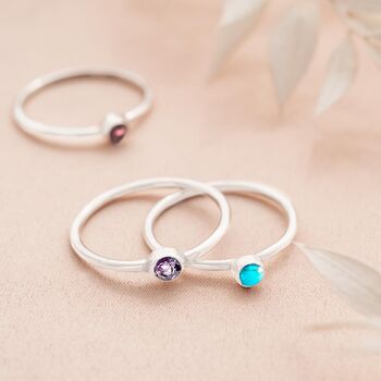 Stacking Semi Precious Birthstone Sterling Silver Ring, 2 of 7