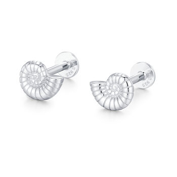 Sterling Silver Ammonite 16 G Flat Back Labret Earrings, 6 of 12