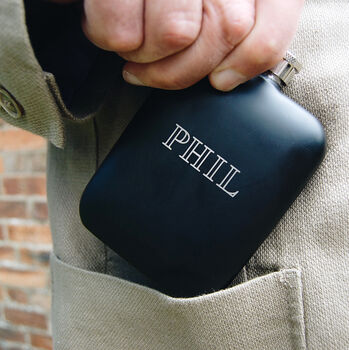 Personalised Black Hip Flask, Initials, Name Christmas Gift For Him, 2 of 5