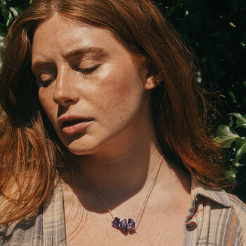 Gold Tone Raw Amethyst Pendant Necklace, 3 of 5