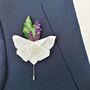 Button Hole Pin For Grooms Wedding Suit, Lace Butterfly, thumbnail 10 of 11