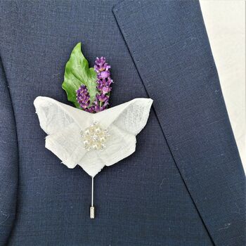 Button Hole Pin For Grooms Wedding Suit, Lace Butterfly, 10 of 11