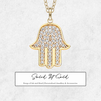 9ct Gold Cz Hamsa Hand Necklace, 3 of 9