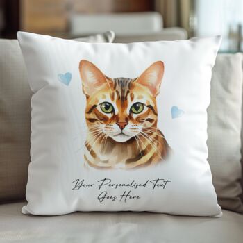 Personalised Bengal Cat Love Hearts Cushion Cover, 2 of 2