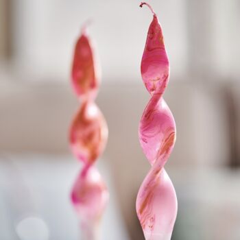 Dip Dye Marble Pink And Gold Curly Dinner Candles, 3 of 4