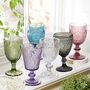 Set Of Four Vintage Embossed Coloured Wine Glasses, thumbnail 1 of 11