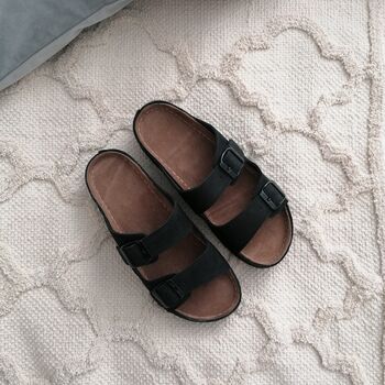 Leather Sandals With Memory Foam Insole In Black, 7 of 9