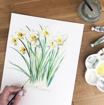 Daffodils March Birth Flower Watercolour Art Print, 3 of 4
