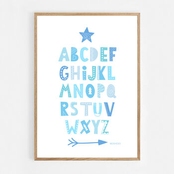 Alphabet Blue Scandi Nursery Print, 4 of 5
