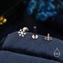 Snowflake Internally Threaded Flat Back Earrings In Sterling Silver, thumbnail 4 of 11