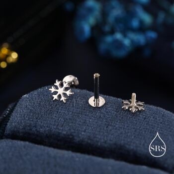 Snowflake Internally Threaded Flat Back Earrings In Sterling Silver, 4 of 11