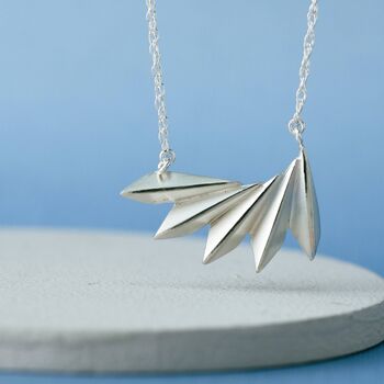 Sterling Silver Geometric Fan Necklace, 7 of 10