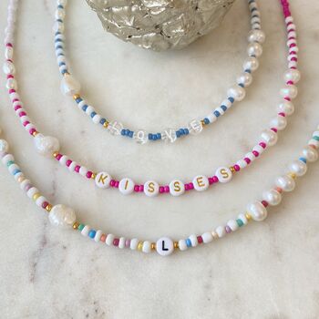 Personalised Beaded Necklace With Pearls, 2 of 7