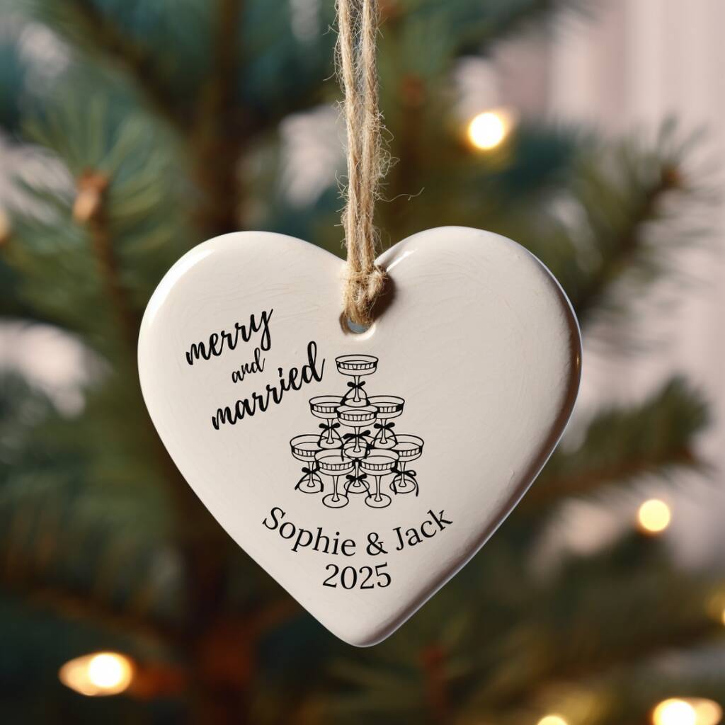 Personalised Merry And Married Ornament – Keepsake Bauble, 1 of 4