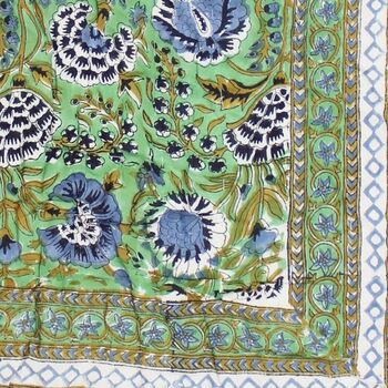 Green And Blue Floral Indian Block Printed Cotton Bed Quilt, 7 of 9
