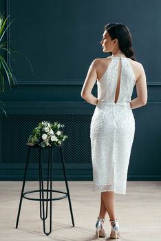 White Sequin Midi Wedding Dress With Deep Plunge And Open Back, 2 of 12