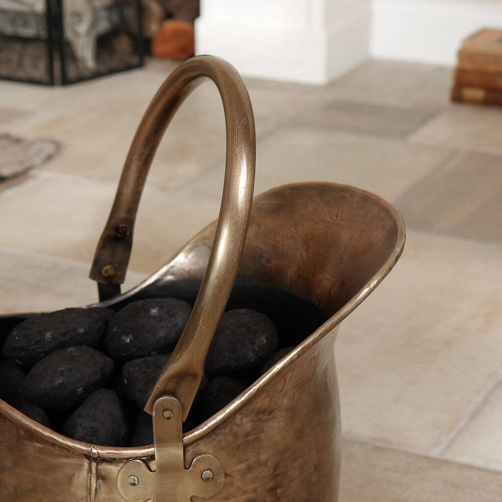 Antique Brass Coal Bucket With Shovel By Dibor
