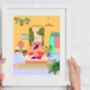 Woman In Bedroom Colourful And Fun Print, thumbnail 3 of 3