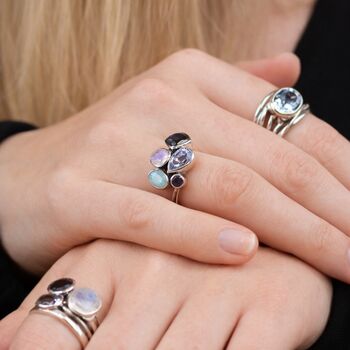 Sterling Silver Faceted Mixed Gemstone Ring, 2 of 8