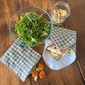 Sea Green Check Linen Reusable Sandwich Wrap, 3 of 4