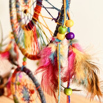 Large Double Rainbow Colours Hemp Dream Catcher, 4 of 10