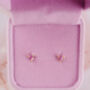Pink Love Heart Sapphire Studs Yellow Gold, thumbnail 1 of 5