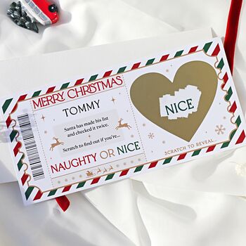 Personalised Naughty Or Nice List Christmas Scratch Reveal Ticket Xmas Eve Kids Stocking Filler Letter From Santa, 6 of 10