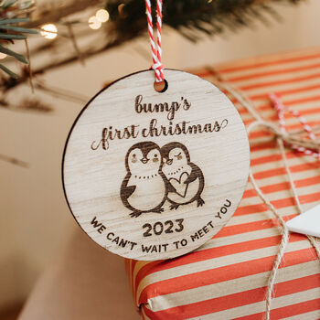 Bump's First Christmas Wooden Penguin Decoration, 3 of 6