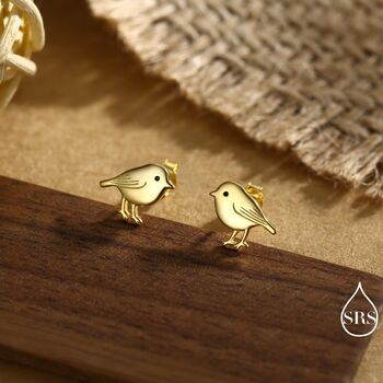 Chickadee Bird Stud Earrings In Sterling Silver, 5 of 10