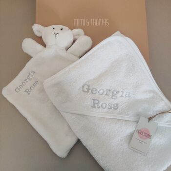 Personalised Baby Hooded Cotton Towel Monogram Gift, 2 of 11