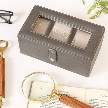 Personalised Grey Faux Leather Watch Box, 5 of 8