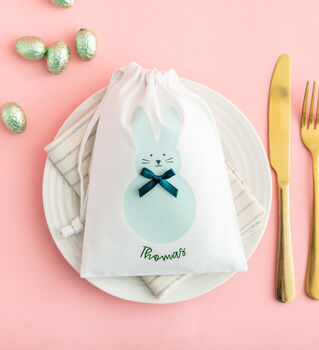 Personalised Easter Bunny Bow Tie Treat Bag, 2 of 3
