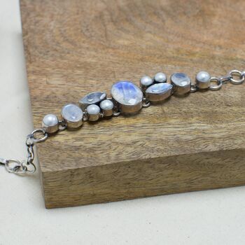 Moonstone And Pearl Gemstone Bracelet In Sterling Silver, 2 of 3