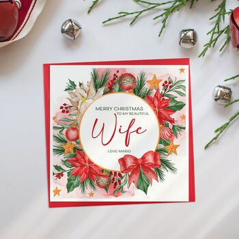 Merry Christmas Wife Card Poinsettia, 3 of 3