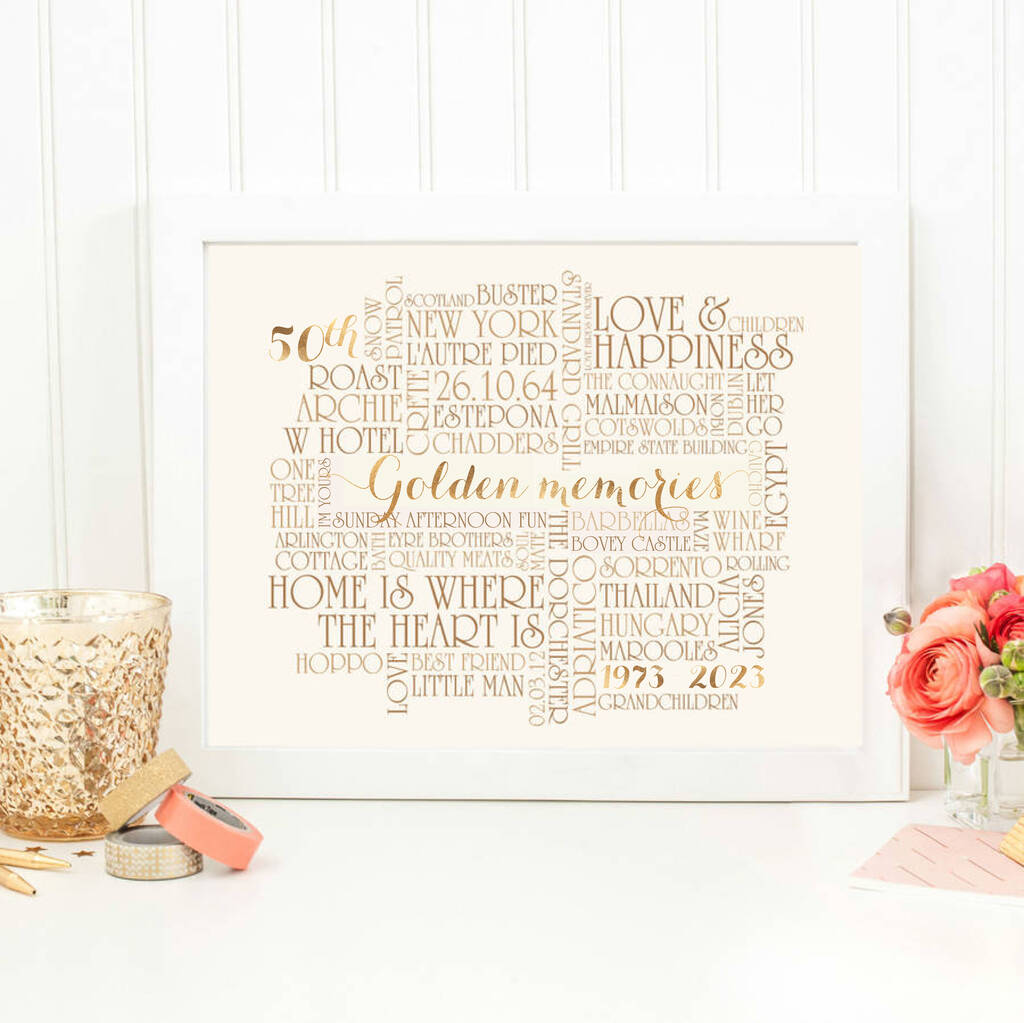 Personalised Golden 50th Wedding Anniversary Print, 1 of 3