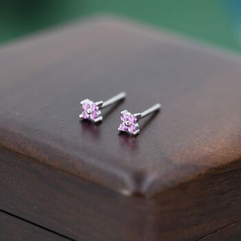 Pink Hydrangea Tiny Stud Earrings In Sterling Silver, 5 of 10