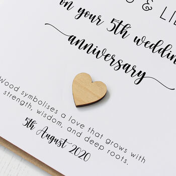 Personalised 5th Anniversary Card With Wooden Heart, 3 of 8