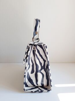 Leather Animal Zebra Print Crossbody Handbag, 5 of 12