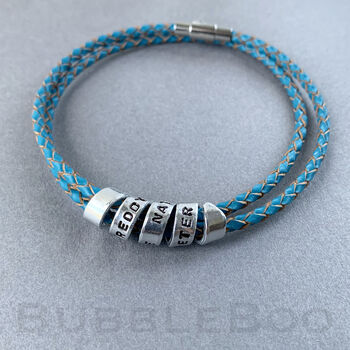 Personalised Secret Message Blue Leather Bracelet, 2 of 3