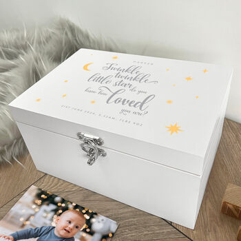 Personalised Twinkle Twinkle Baby White Memory Box Three Sizes, 6 of 9