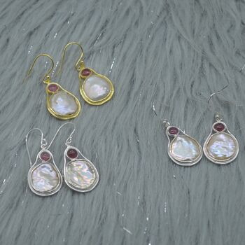 Mother Of Pearl Pink Tourmaline Silver Earrings, 4 of 9