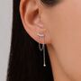 Curved Cz Bar Chained Stud Earrings Sterling Silver, thumbnail 1 of 12